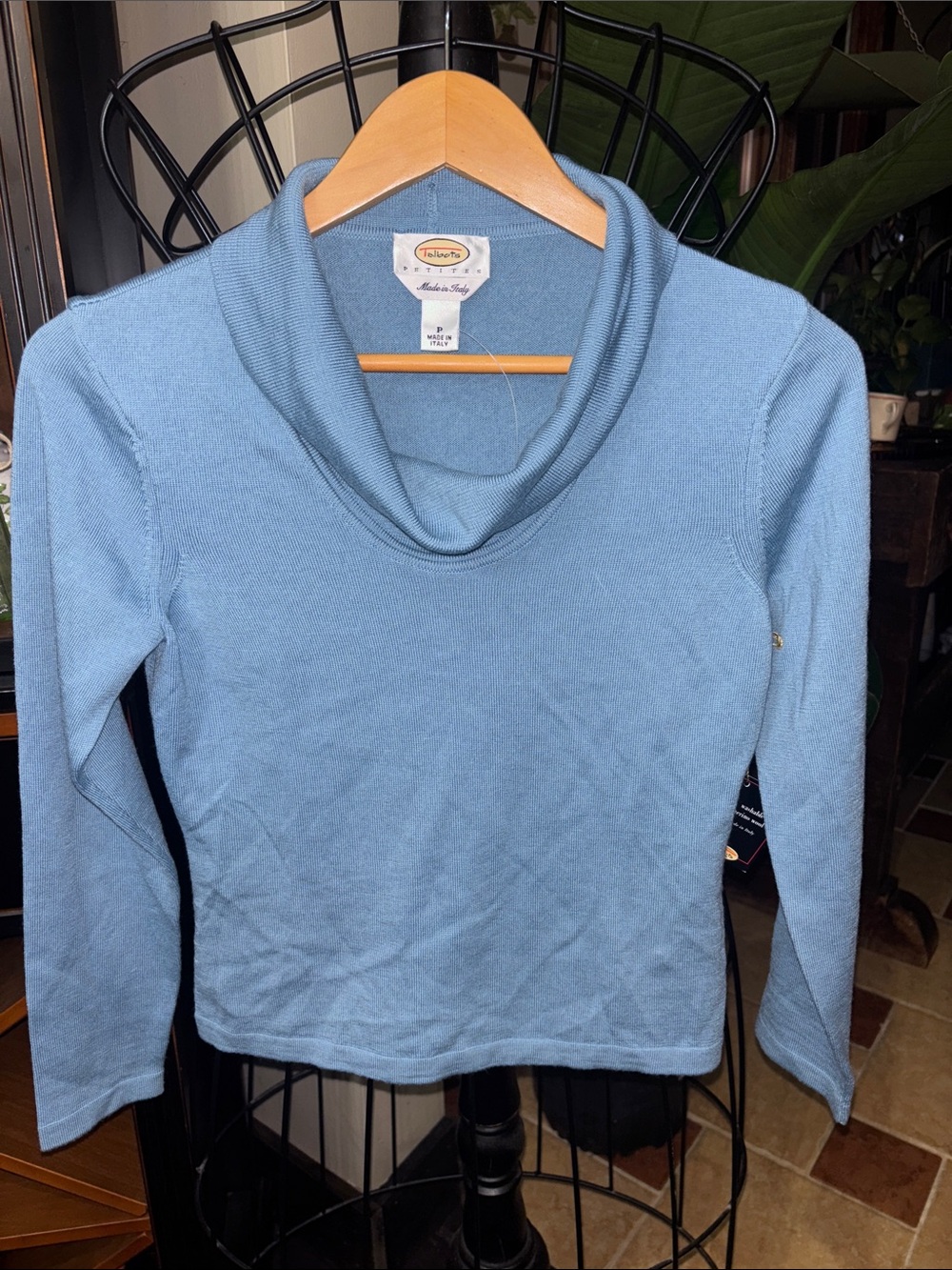 Vintage Talbots Light Blue Merino Wool Cowl Neck Sweater